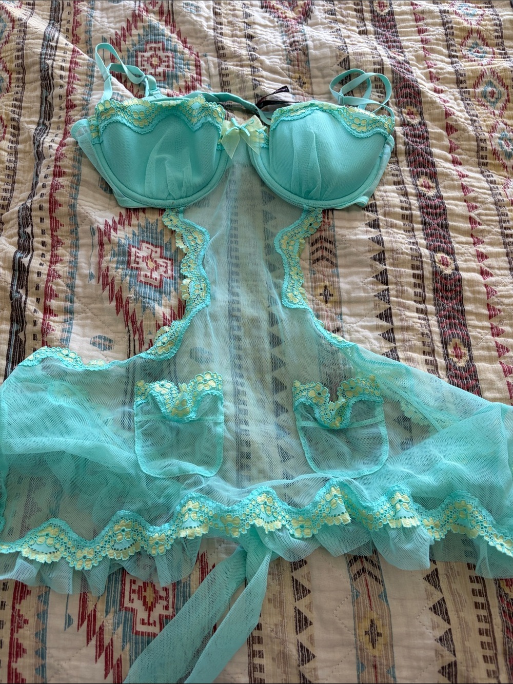 Victoria's Secret Aqua Sheer Lace Babydoll Chemise